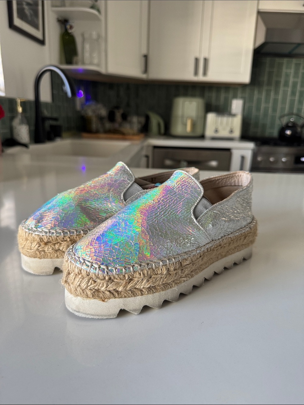 Holographic Slip-On Espadrille Platform Sneakers